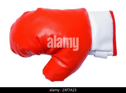 Guanto da boxe rosso con vista dall'alto, ritaglio su bianco. Foto Stock