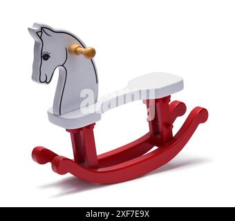 Wood Rocking Horse Cut Out su White. Foto Stock