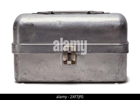 Parte anteriore in metallo del cestino portavivande su bianco. Foto Stock