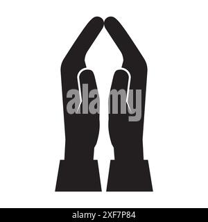Icona mani di preghiera. Silhouette nera. Semplice sfondo bianco. Illustrazione vettoriale. Illustrazione Vettoriale