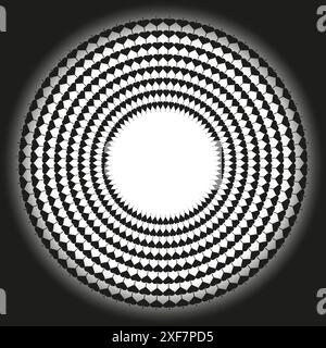 Schema cardiaco geometrico. Design in bianco e nero. Disposizione vettoriale circolare. Illusione ottica astratta. Illustrazione Vettoriale