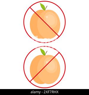 Nessun segno di albicocca. Cerchio di divieto rosso. Icona della frutta. Illustrazione vettoriale. Illustrazione Vettoriale