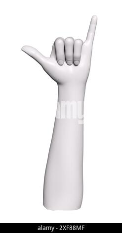 Mano di manichino bianco, mano femminile isolata. Illustrazione isolata con gesti di scultura a mano bianca, concetto di rendering 3D. Illustrazione 3D dettagliata. Foto Stock