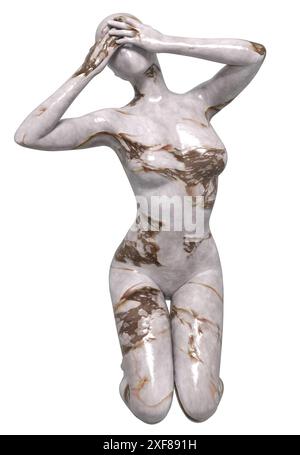 Scultura in marmo bianco di una giovane donna elegante senza dettagli sul viso. Scultura femminile in marmo dettagliata, illustrazione 3D. Foto Stock