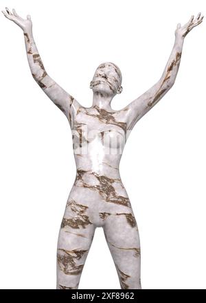 Statua femminile alta e dettagliata creata in marmo bianco. Illustrazione 3D scultura femminile in marmo. Foto Stock