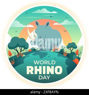 World Rhino Day Vector Illustration il 22 settembre per Rhinos Lovers and Defenders o Animal Protection Advocates su sfondo piatto Illustrazione Vettoriale