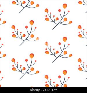 Ramificazione autunnale senza cuciture. Pianta graziosa. Oggetto isolato. Illustrazione vettoriale piatta Illustrazione Vettoriale