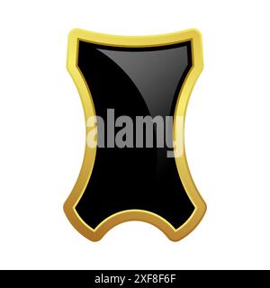 Scudo nero con cornice dorata lucida. Elemento di design VIP Luxury con logo. Illustrazione clipart vettoriale. Sfondo trasparente. Illustrazione Vettoriale