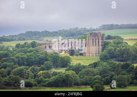 Lancing College sulla collina da Mill Hill a sud, giù per Shoreham West Sussex, Inghilterra sud-orientale, Regno Unito Foto Stock