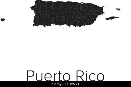 Puerto Rico Map Vector Illustration - Silhouette, Outline, Puerto Rico Travel and Tourism Map Stock Vector