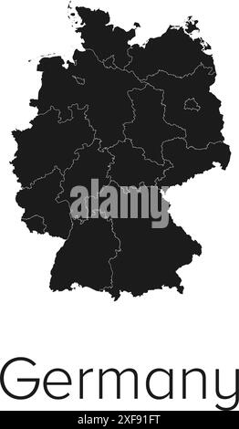 Germany Map Vector Illustration - Silhouette, Outline, Germany Travel and Tourism Map Stock Vector