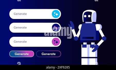 Barra di riempimento dell'IA generativa e interfaccia utente dei pulsanti. Progettazione grafica UX dell'interfaccia utente di intelligenza artificiale per sito Web e app mobile Illustrazione Vettoriale