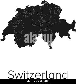 Switzerland Map Vector Illustration - Silhouette, Outline, Switzerland Travel and Tourism Map Stock Vector