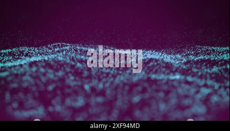 Immagine di una rete ondulata blu brillante di particelle su sfondo nero Foto Stock