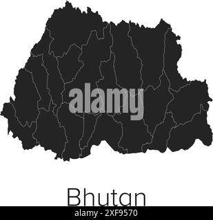 Bhutan Map Vector Illustration - Silhouette, Outline, Bhutan Travel and Tourism Map Stock Vector