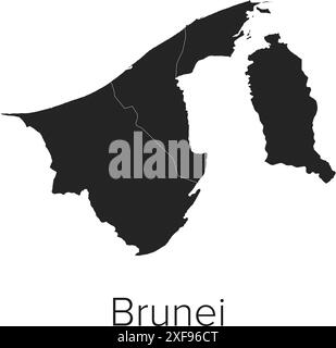 Brunei Map Vector Illustration - Silhouette, Outline, Brunei Travel and Tourism Map Stock Vector