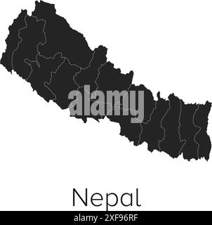 Nepal Map Vector Illustration - Silhouette, Outline, Nepal Travel and Tourism Map Stock Vector