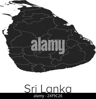 Sri Lanka Map Vector Illustration - Silhouette, Outline, Sri Lanka Travel and Tourism Map Stock Vector