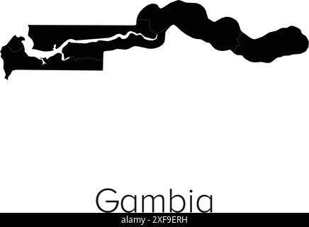 Gambia Map Vector Illustration - Silhouette, Outline, Gambia Travel and Tourism Map Stock Vector