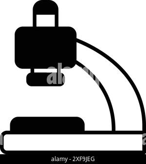 Un disegno in bianco e nero di un microscopio. L'immagine è di un design semplice, con il microscopio che rappresenta la messa a fuoco principale. Concetto di curiosità scientifica Illustrazione Vettoriale