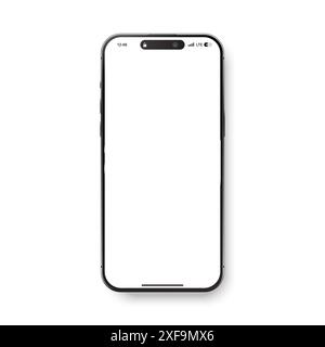 modello di smartphone di 15 generazioni con schermo bianco vuoto. Telefono cellulare isolato su bianco. Vista frontale. Illustrazione vettoriale realistica. Illustrazione Vettoriale