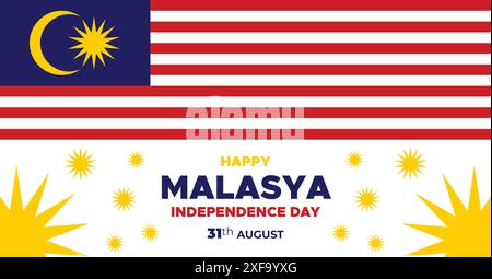 Banner Web e background per il giorno dell'indipendenza della Malesia. Felice 31 agosto Festa Nazionale della Malesia Banner con modello di bandiera malese Illustrazione Vettoriale