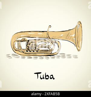 tuba disegnata a mano su sfondo chiaro Illustrazione Vettoriale