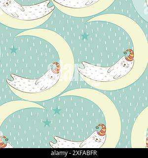 Gatto dormiente cartoni animati. Illustrazione disegnata a mano. Motivo senza cuciture Illustrazione Vettoriale