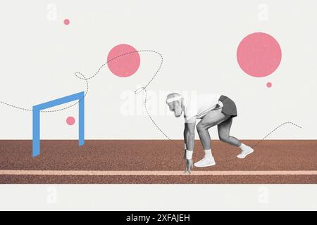 Immagine collage composita di vecchio che corre sprint giochi olimpici concetto di evento sportivo cartellone fumetti zine minimal Foto Stock