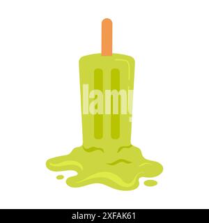Bastoncino verde con sapore di menta, caduto a terra e sciogliendosi nell'illustrazione del vettore della pozzanghera Illustrazione Vettoriale