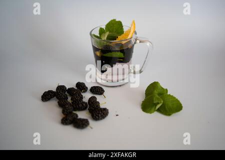 mojito fatto in casa freddo, bibita gassata con il gelso Foto Stock