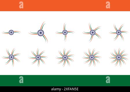 Questo vivace vettore di stock presenta un modello ripetuto di Ashoka Chakra stilizzati con sfumature tricolore delle bandiere dell'India. Perfetto per festeggiare Indi Illustrazione Vettoriale