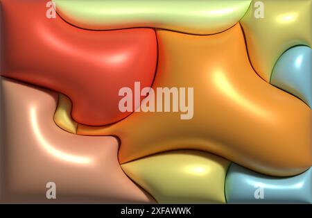 Un'immagine astratta con forme fluide e curve e colori brillanti e saturi, che ricordano le gocce colorate di gel. Illustrazione del rendering 3D. Foto Stock