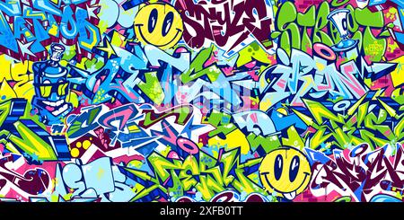 Sfondo vettoriale con motivo Street Art Street Art di Graffiti in stile urbano astratto e colorato alla moda Illustrazione Vettoriale