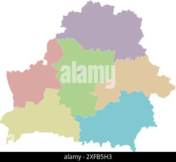 Mappa vettoriale vuota della Bielorussia con regioni o oblast e divisioni amministrative. Livelli modificabili ed etichettati in modo chiaro. Illustrazione Vettoriale