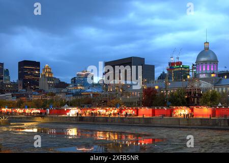 Geografia / viaggi, Canada, Quebec, Montreal, vista dal Vieux Port sullo skyline al crepuscolo, ULTERIORI DIRITTI-INFORMAZIONI-NON-DISPONIBILI Foto Stock