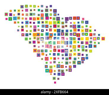 Mappa dei simboli dello Stato della Carolina del Sud (Stati Uniti d'America). Mappa astratta che mostra lo stato con un modello di quadrati colorati sovrapposti come Illustrazione Vettoriale