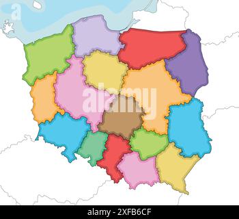 Vector illustrava una mappa vuota della Polonia con province e divisioni amministrative, e paesi e territori vicini. Modificabile e chiaramente l Illustrazione Vettoriale