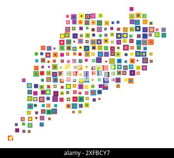 Mappa dei simboli dell'Orissa di Stato (India). Mappa astratta che mostra lo stato/provincia con un modello di quadrati colorati sovrapposti come caramelle Illustrazione Vettoriale