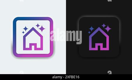 Design neumorfico del pulsante dell'assistente domestico dell'INTELLIGENZA ARTIFICIALE. Interfaccia utente futuristica e morbida con semplice elemento a icone della casa. Risorsa da utilizzare per il Web e l'app mobile Illustrazione Vettoriale