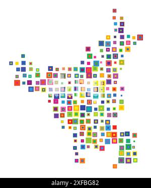 Mappa dei simboli dello Stato di Haryana (India). Mappa astratta che mostra lo stato/provincia con un modello di quadrati colorati sovrapposti come caramelle Illustrazione Vettoriale