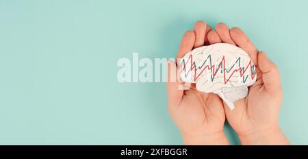 Alzheimer, epilessia, consapevolezza della diagnosi di demenza, morbo di Parkinson, disturbo della perdita di memoria, cervello con convulsioni, EEG, attività elettrica della mente Foto Stock