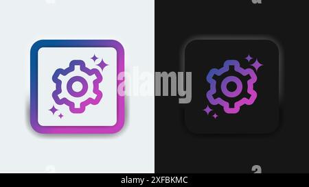 Pulsante di impostazione dell'IA generativa, design neumorfico. Interfaccia utente futuristica e morbida con semplice elemento a icona Gear. Risorsa da utilizzare per il Web e l'app mobile Illustrazione Vettoriale
