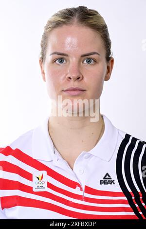 Bruxelles, Belgio. 19 giugno 2024. Becky Massey, in Belgio, fotografata durante un servizio fotografico per il Comitato Olimpico belga BOIC - COIB in vista dei Giochi Olimpici di Parigi 2024, a Bruxelles, mercoledì 19 giugno 2024. BELGA FOTO DIRK WAEM credito: Belga News Agency/Alamy Live News Foto Stock