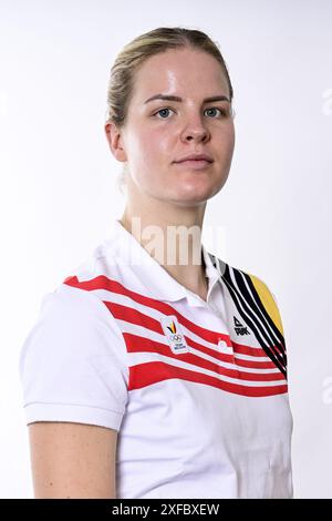 Bruxelles, Belgio. 19 giugno 2024. Becky Massey, in Belgio, fotografata durante un servizio fotografico per il Comitato Olimpico belga BOIC - COIB in vista dei Giochi Olimpici di Parigi 2024, a Bruxelles, mercoledì 19 giugno 2024. BELGA FOTO DIRK WAEM credito: Belga News Agency/Alamy Live News Foto Stock