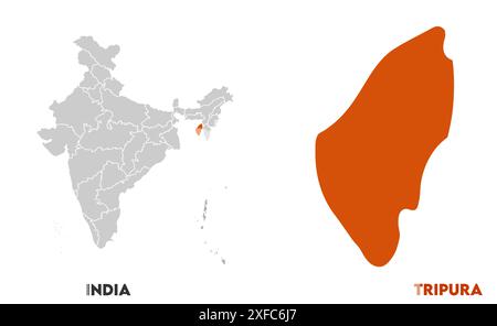 Tripura Map1, Stato dell'India, Repubblica dell'India, governo, mappa politica, mappa moderna, bandiera indiana, illustrazione vettoriale Illustrazione Vettoriale