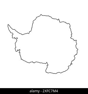 Mappa disegnata a mano in Antartide, sagoma del continente, contorni stilizzati, linea nera. Illustrazione Vettoriale