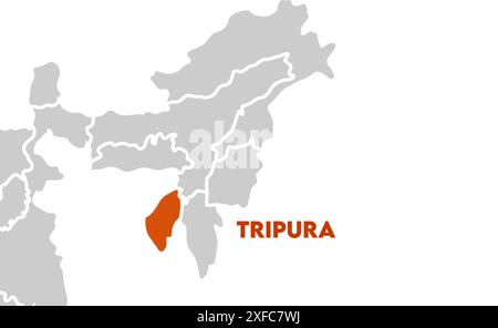 Tripura Map highlighted1, Stato dell'India, Repubblica dell'India, governo, mappa politica, mappa moderna, bandiera indiana, illustrazione vettoriale Illustrazione Vettoriale