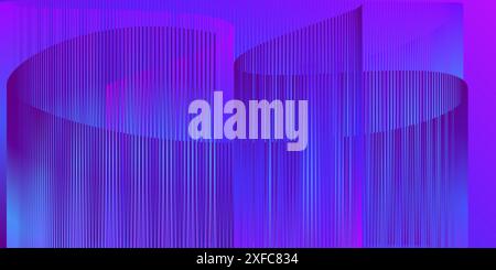 Sfondo astratto con forme tubulari e linee a rete in colori fluorescenti come viola, blu e rosa Illustrazione Vettoriale