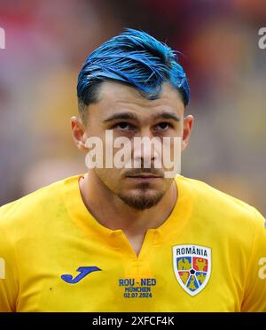 Andrei Ratiu, romeno, durante la partita UEFA Euro 2024, al round di 16 presso la Munich Football Arena di Monaco, Germania. Data foto: Martedì 2 luglio 2024. Foto Stock